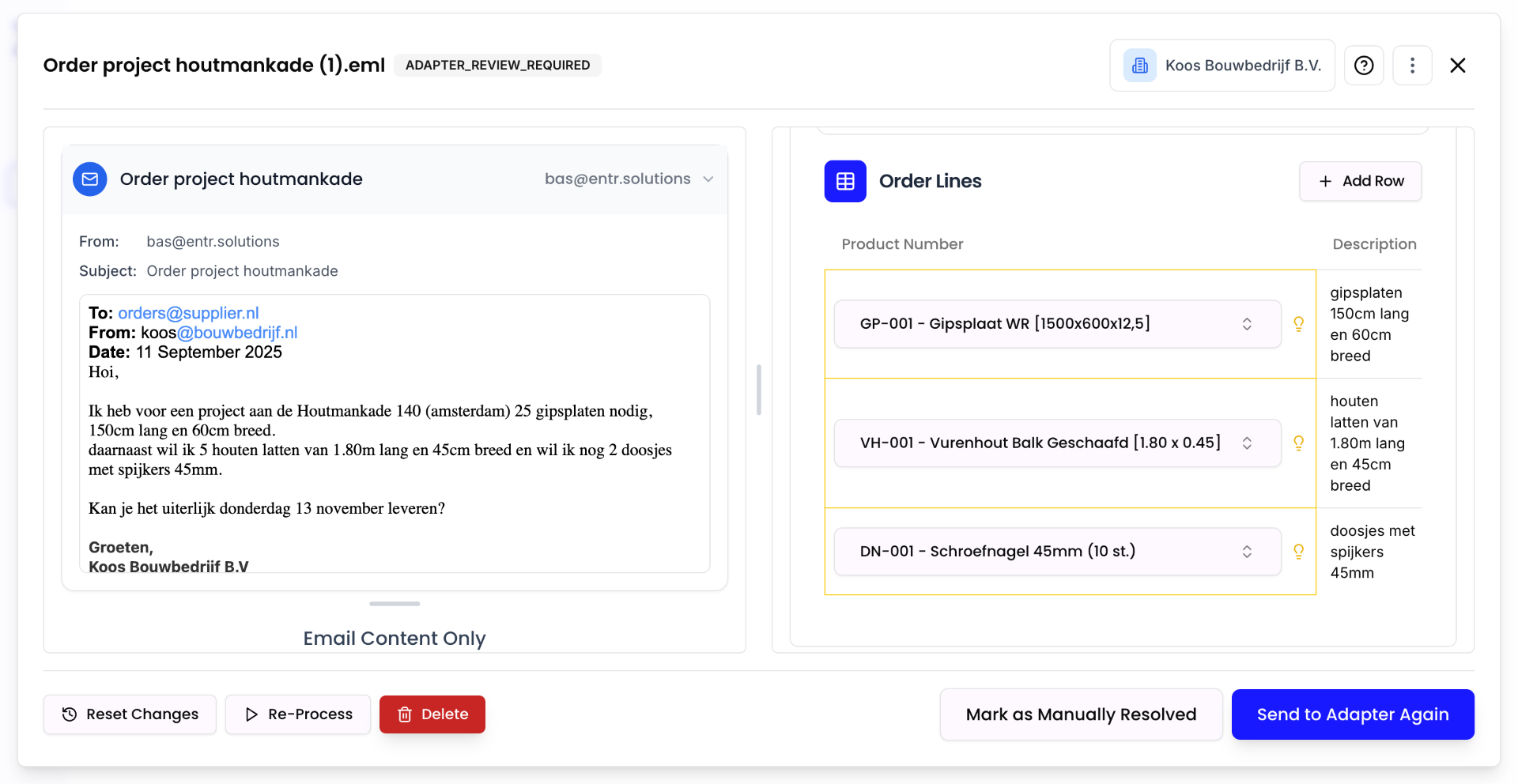 ENTR, AI productherkenning op binnenkomende e-mailorder